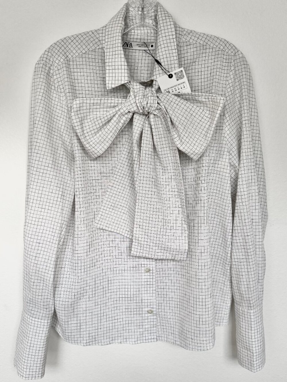 NWT Zara Bow Checkered Shirt Size M